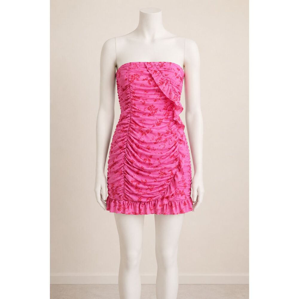 NWT Wild Fable Pink Floral Ruched Ruffle Tube Bodycon Mini Dress S